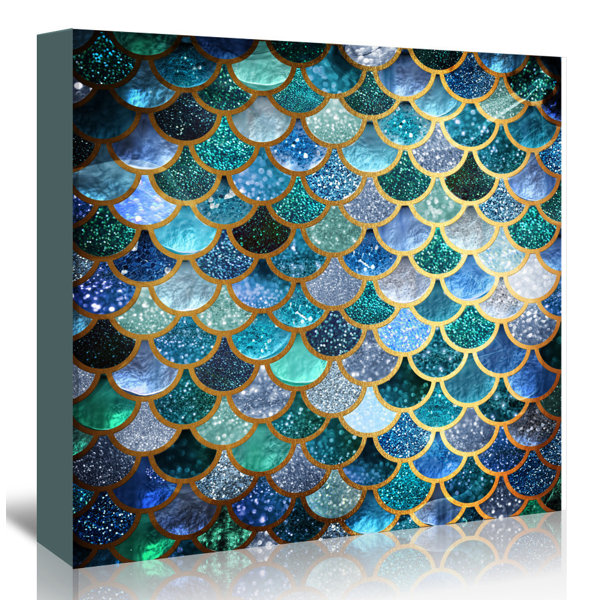 'Mermaid Fish Scales' blue fish scale home decor on Canvas