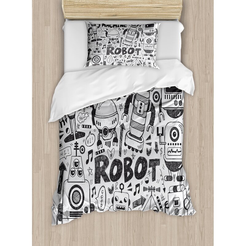 East Urban Home Robot Futuristic Space Doodle Style Androids Sci