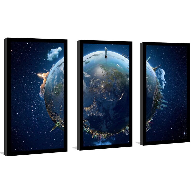 Pictureperfectinternational Travel Our Earth Planet 3 3 Piece Framed Wall Art Set Wayfair