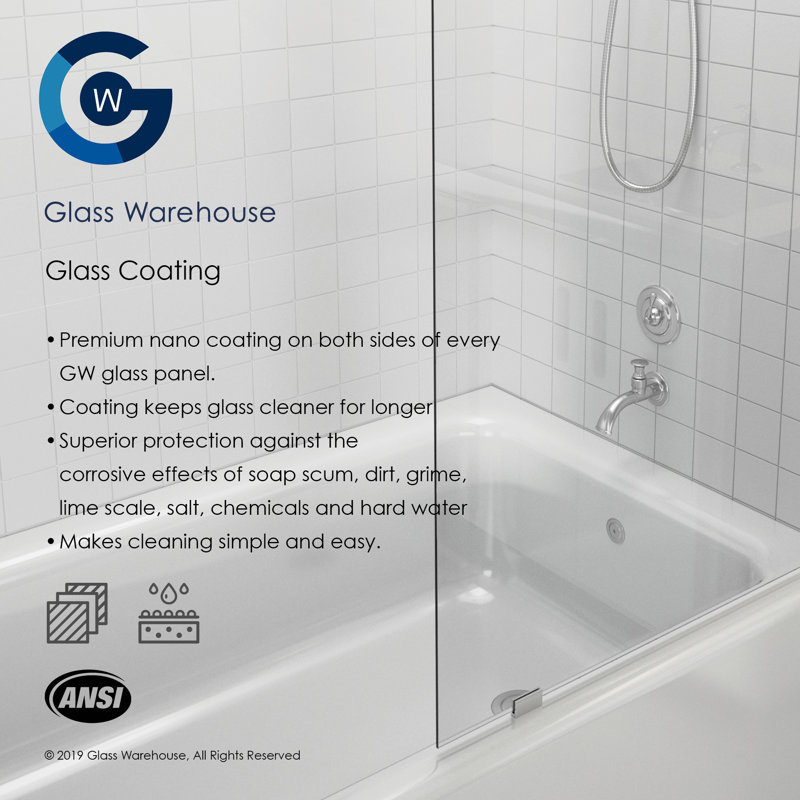 Glass Warehouse 56 60 X 60 Single Sliding Frameless Tub Door Reviews Wayfair
