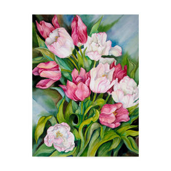 Trademark Art Light Pink And Dark Tulips Acrylic Painting Print