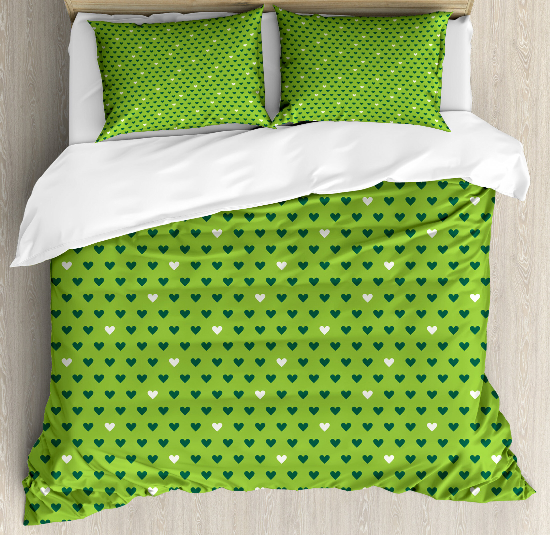 East Urban Home Ambesonne Green Duvet Cover Set Small Heart