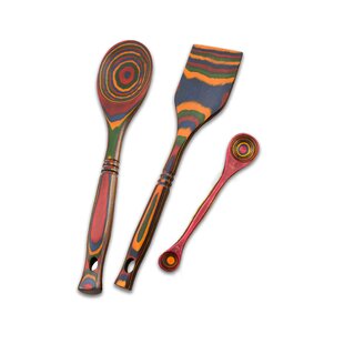 Island Bamboo Rainbow 3-Piece Pakka Wood Kitchen Baking Set Bakeware Spoons Tool 