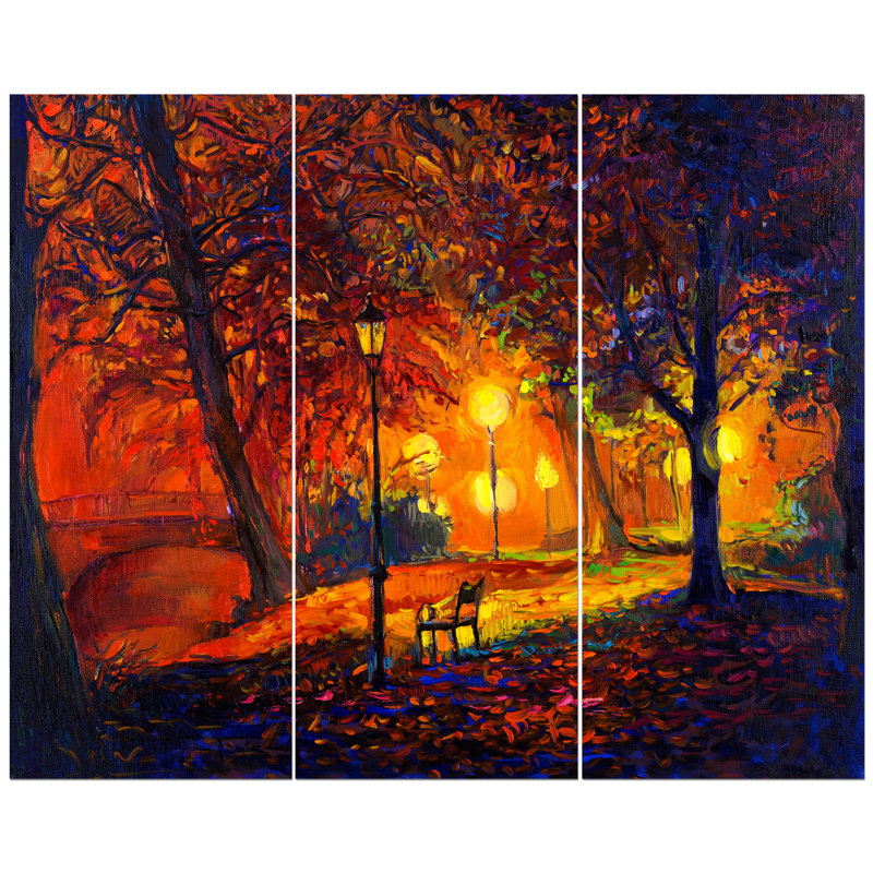 East Urban Home Lake And Benches In Autumn Park Oil Painting