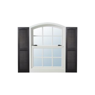 Builders Edge 15 In X 36 In Louvered Vinyl Exterior Shutters Pair In 002 Black 010140036002 The Home Depot
