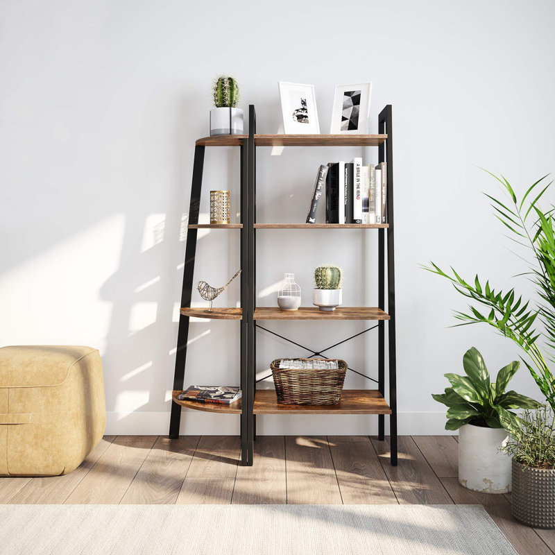 Ballucci Industrial Bookshelf 4 Tier Ladder Shelf With Metal