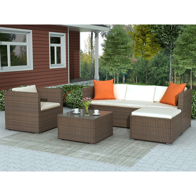 Latitude Run Rattan Patio Furniture Set Wicker Sofa Cushioned Sectional Furniture Set Garden Patio Sofa Set Wayfair
