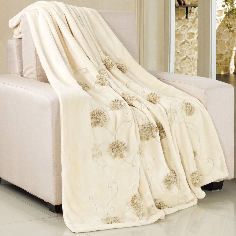 BOON Throw & Blanket Ribbon Sequin Embroidered Terelyene Throw Blanket ...