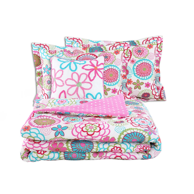 Zoomie Kids Stlaurent Floral Polka Dot Reversible Comforter