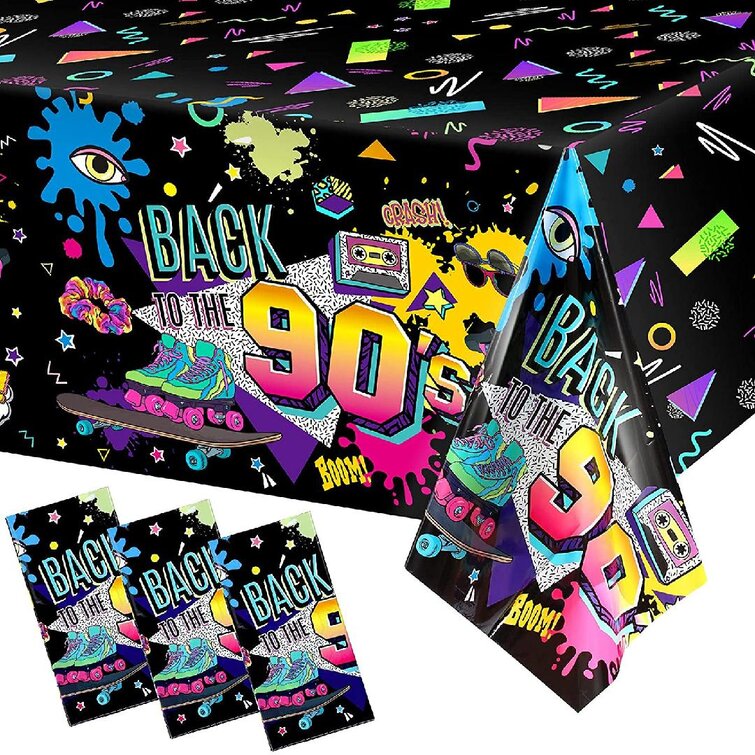 3 Pieces 80s Plastic Party Tablecloth 80's Party Table Cover 80s Birthday Party Supplies the 80s Hip Hop Party Decoration Throwback Birthday Party Decoration for Dining Room and Kitchen 108 X 54 Inch