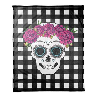 Ambesonne Day of The Dead Soft Flannel Fleece Throw Blanket Dia de Los Muertos Illustration with Folkloric Skulls and Flowers 70 x 90 Indigo Multicolor Cozy Plush for Indoor and Outdoor Use