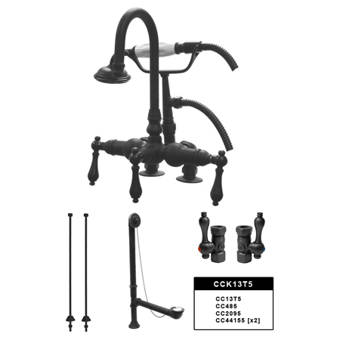 Kingston Brass Vintage 3 Handles Deck Mounted Clawfoot Tub Faucet