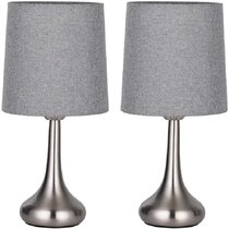 Set of 2 Chrome Sculptural Table Lamp Bedside Lights Silver Grey Shades 