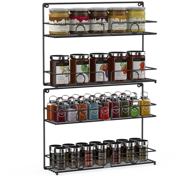Set of 2 Black Chicken Wire Hanging Spice Rack/ Kitchen Jars Condiment Shelf 