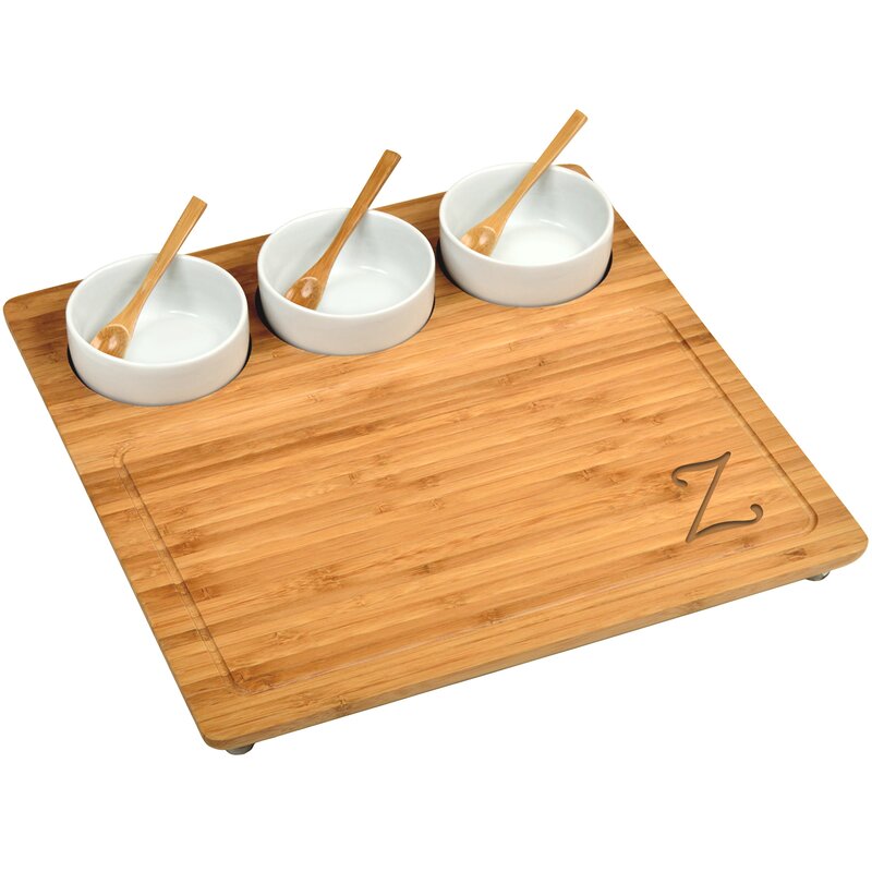 5 Piece Square Bamboo Wood Cheese & Cracker Serving Bowl & Centerpiece Tray Set 