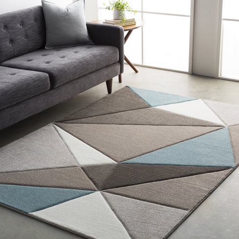 Mott Street Modern Geometric Carved Teal Gray Area Rug Allmodern