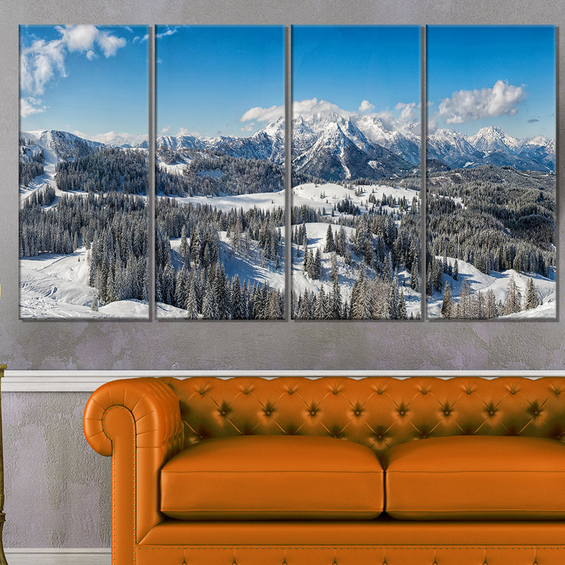 Designart Austrian Alps Winter Panorama 4 Piece Photographic Print On Wrapped Canvas Set Wayfair