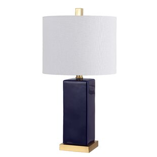 SINGLE NAVY GOLD TRIM COUNTRY HOUSE STYLE LARGE CERAMIC TABLE LAMP 16" TALL 