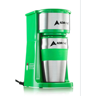 AdirChef  Grab and Go Personal Coffee Maker with 15 oz. Travel Mug  Color: Green