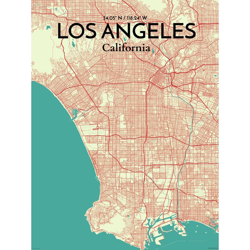 Ourposter Com Los Angeles City Map Graphic Art Print Poster In
