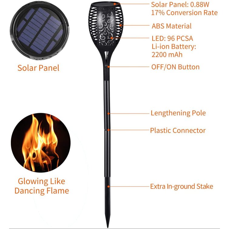 4 Pack X Solar Power 12 LED Flame Lights Flickering Garden Yard Tiki Torch Lamp 