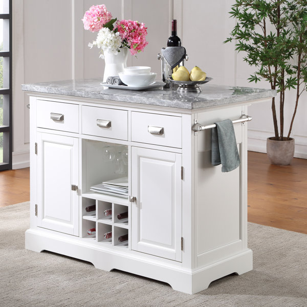 Amald 48'' Wide Rolling Kitchen Island with Marble Top