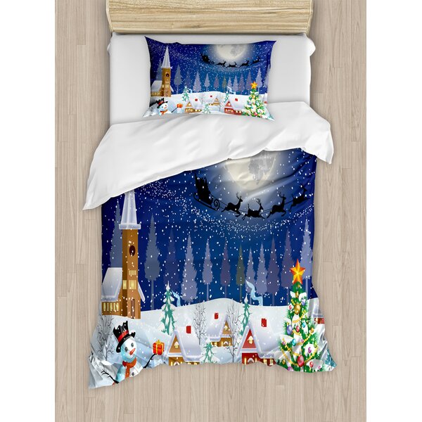 Christmas Night Stars Trees Snow Blue Cotton Blend Double Duvet Cover