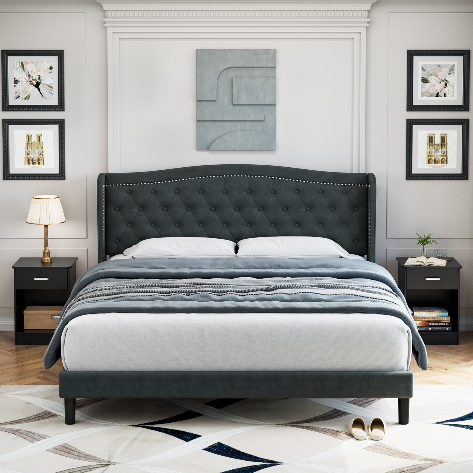 drusilla tufted upholstered low profile standard bed