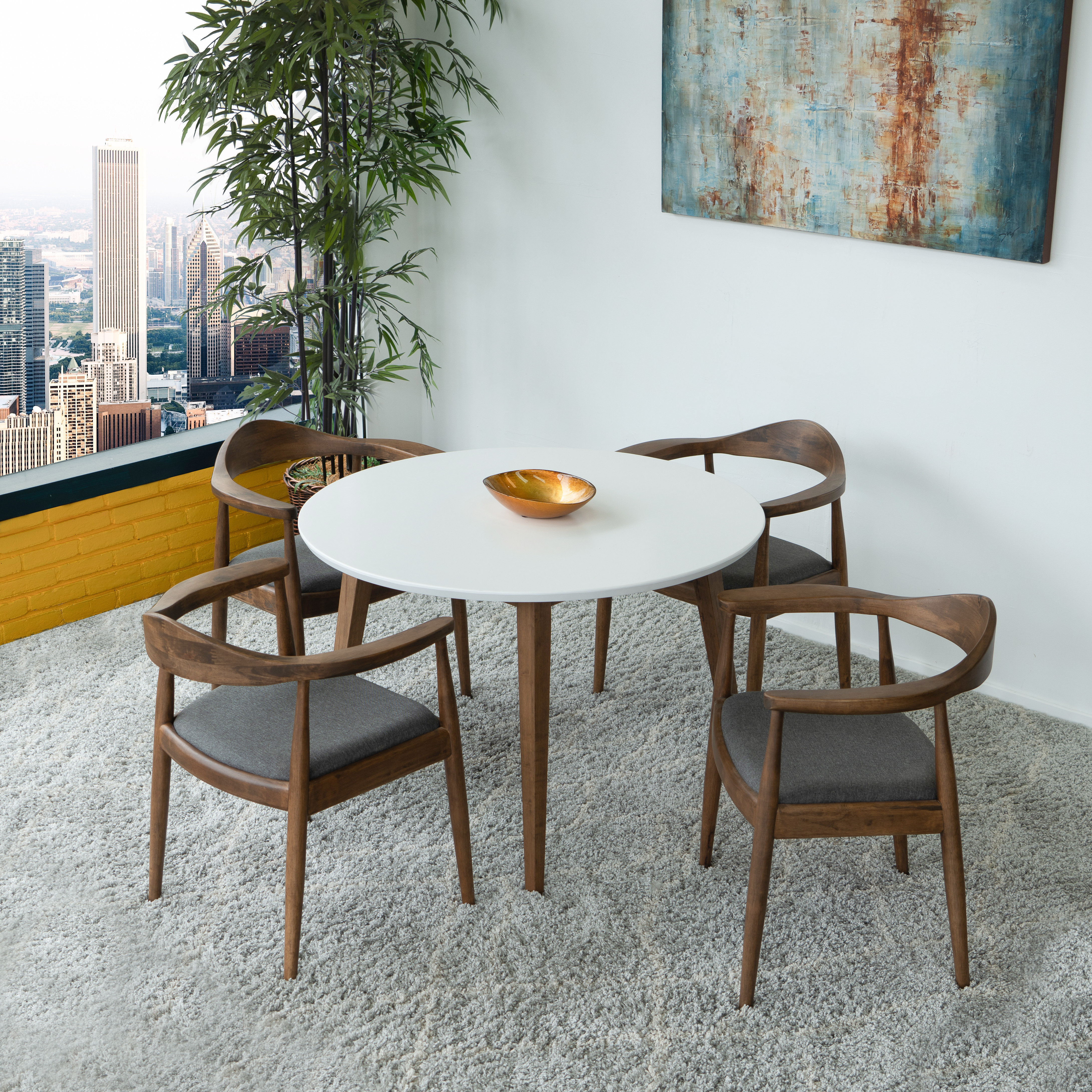 George Oliver Keown Freya Fabric 5 Piece Solid Wood Dining Set George Oliver Keown Freya Fabric 5
