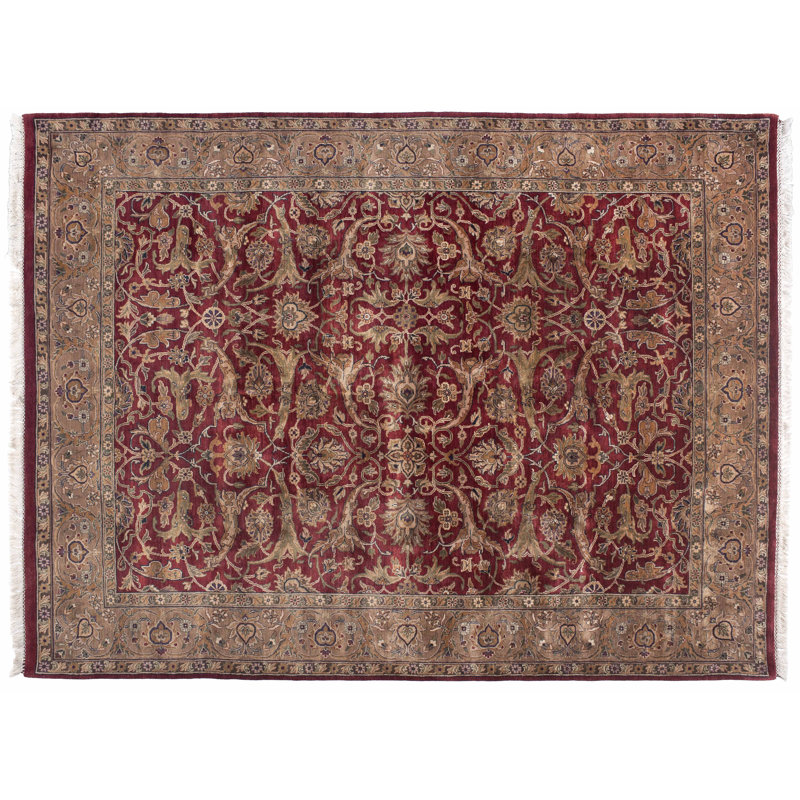 One-of-a-Kind Isfhan Hand-Knotted 9' x 12' Wool Red/Beige Area Rug