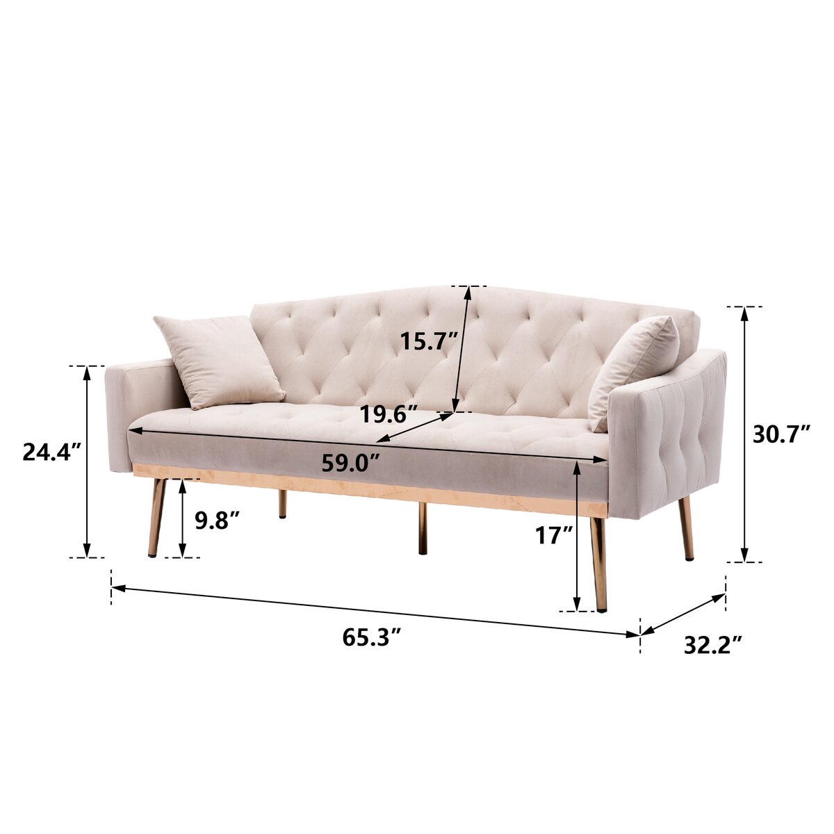 Everly Quinn VelvetSofa , Accent Sofa .Loveseat Sofa With Stainless ...