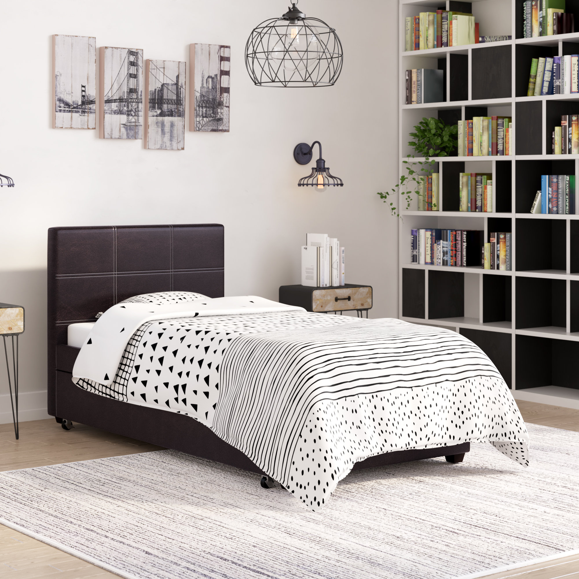Renee Contemporary Upholstered Twin Bed Platform