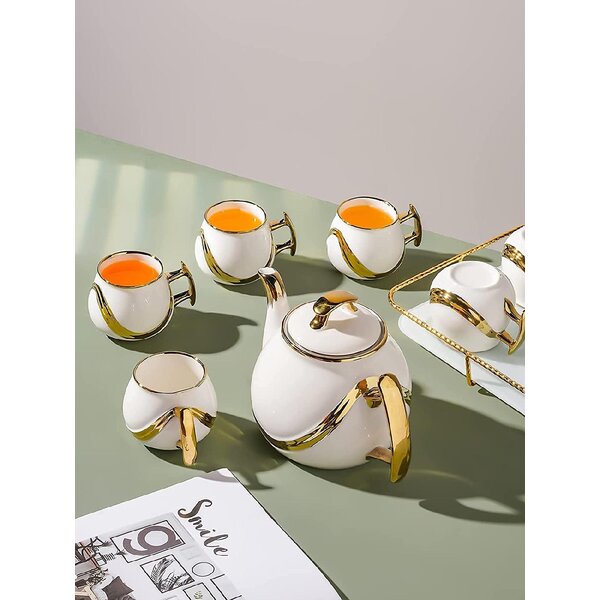 Tea Set 17pc. Gorgeous Silver Accent Fine Porcelain China Coffee 