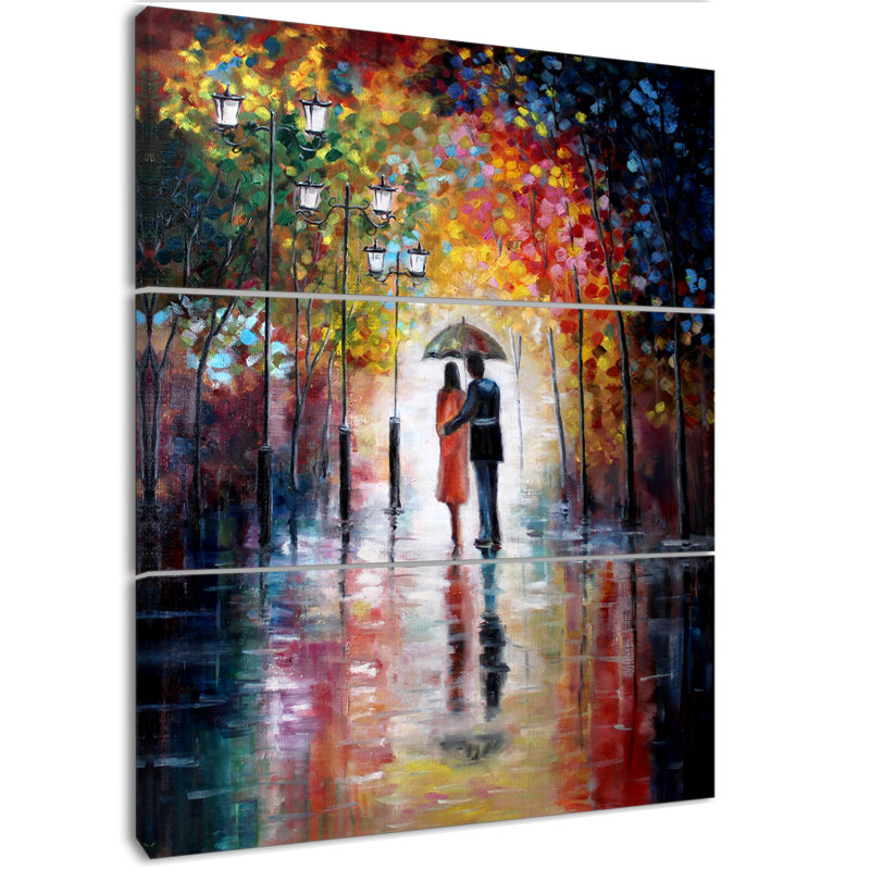 East Urban Home Lovers Under Umbrella Oil Painting Print Multi