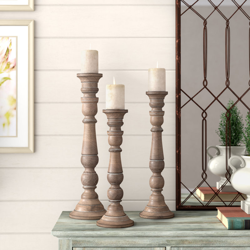 One Allium Way 3 Piece Lincoln Wood Candlestick Set Reviews
