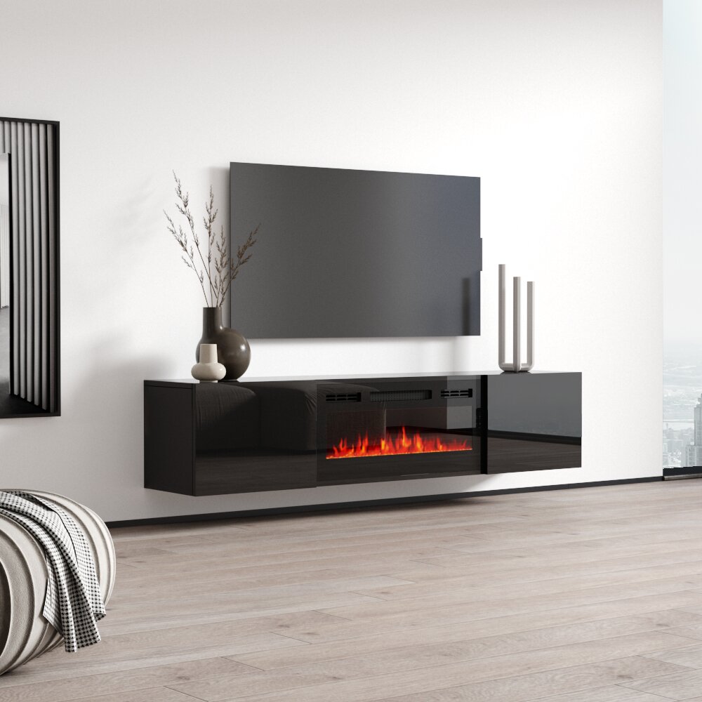 floating tv unit with fireplace