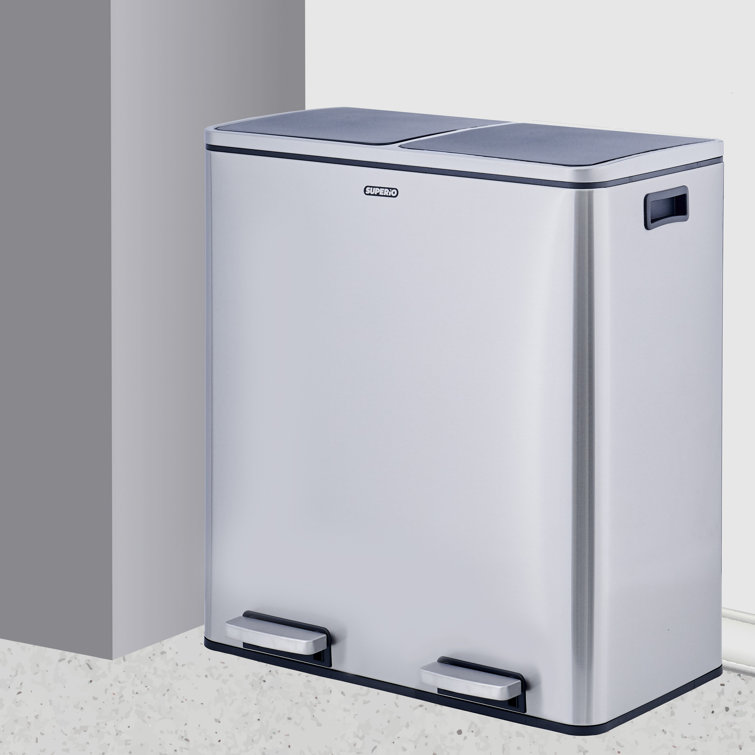Dual Garbage and Separate Recycling Bin Sleek Minimalism Modern Indoor  Stainless Steel 15 Gallon Step On Trash Can