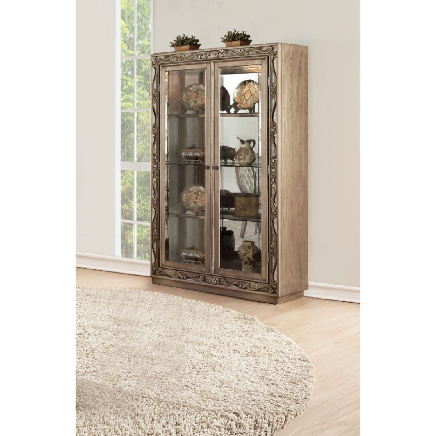 Rosdorf Park Huntington Ious Wood And Gl Curio Cabinet Wayfair