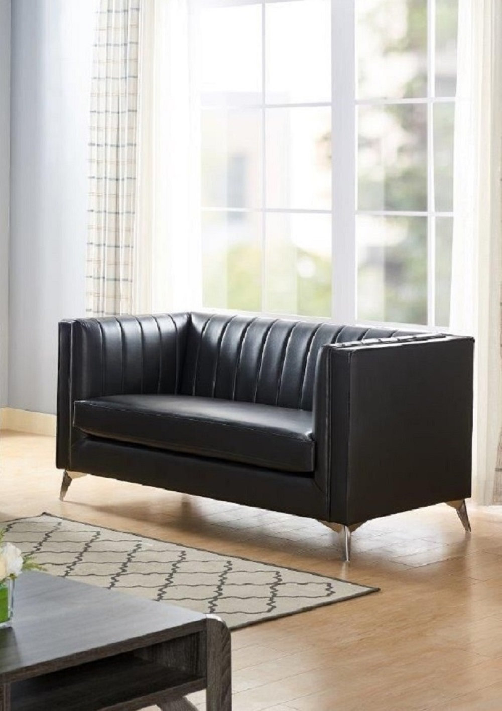 loveseat cushion set on Orren Ellis Ethos 57 75 Wide Faux Leather Tuxedo Arm Loveseat Wayfair