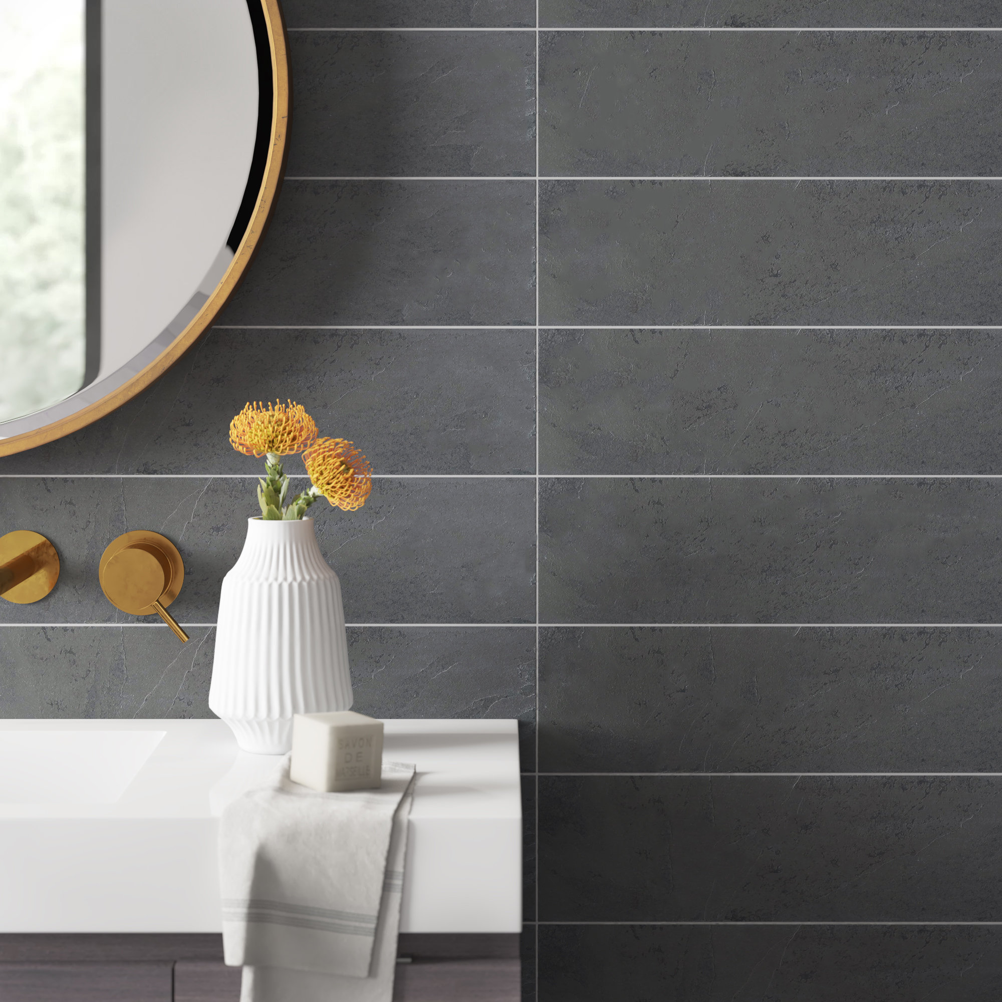 SAMPLE Lined Sparkly Dark Grey Porcelain Wall & Floor Tiles 