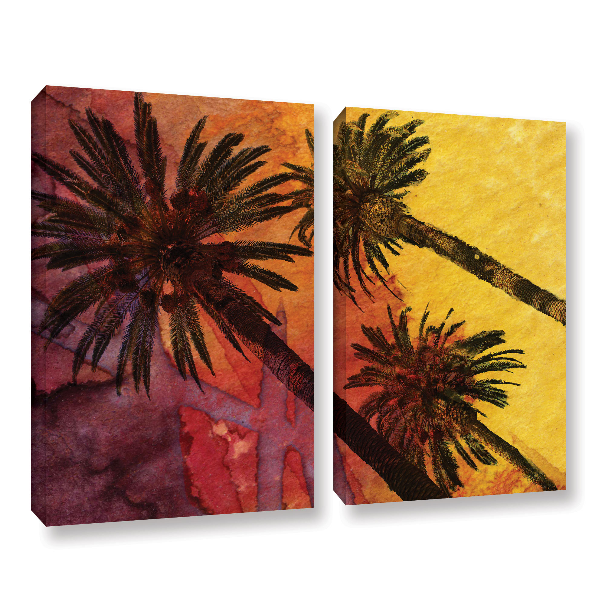 Bay Isle Home Beach With Palm Trees 2 Piece Painting Print On Wrapped Canvas Set Wayfair