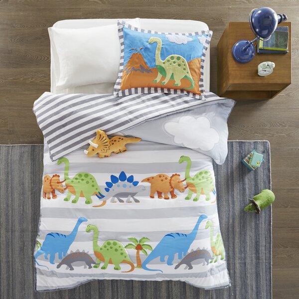 Twin, Dino Dinosaur Home & Main Kids 2 Piece Reversible Plush Quilt & Pillow Sham Set 