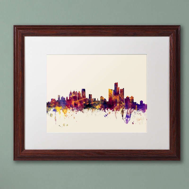 Trademark Art Detroit Mi Skyline Framed Graphic Art On Canvas
