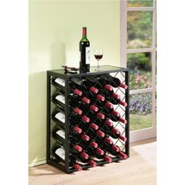 SortWise Wine Bottle Holder Storage Organizer Display Shelf Black 32 Bottle Wine Rack with Iron Table Top