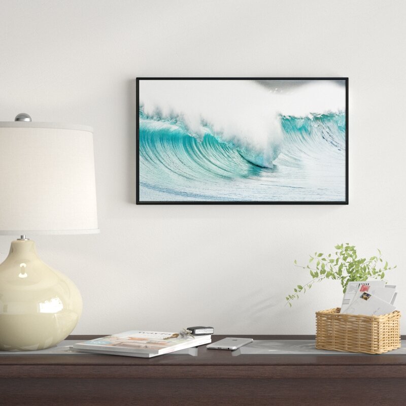 East Urban Home Massive Blue Waves Breaking Beach Framed Graphic Art Print On Wrapped Canvas Wayfair