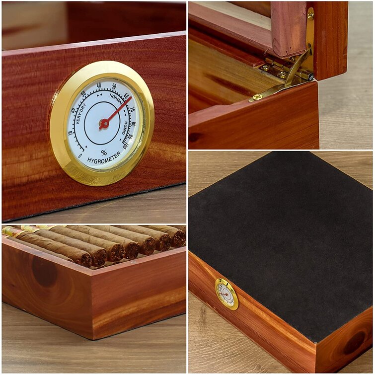 20-25 Cigar Humidor Wood Cedar Lined Storage Case Box Humidifier Hygrometer 