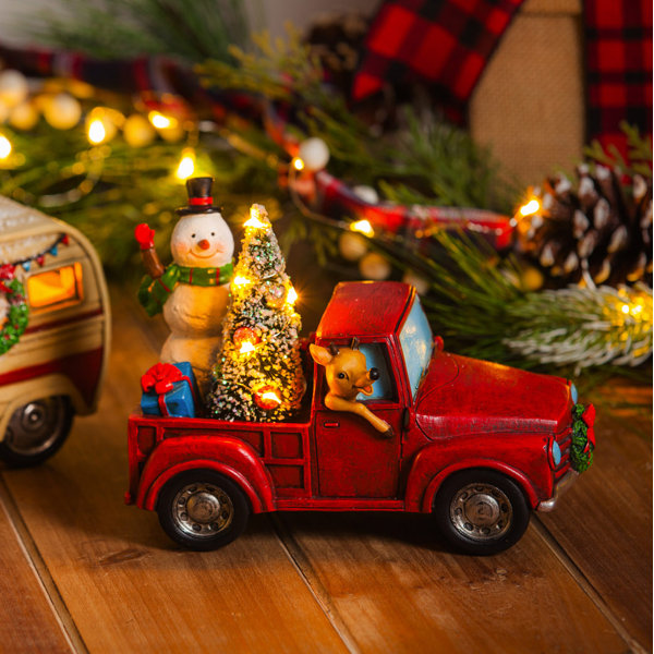24-Inch Solar Powered Light Up Metal Christmas Antique Car With Tree Decoration