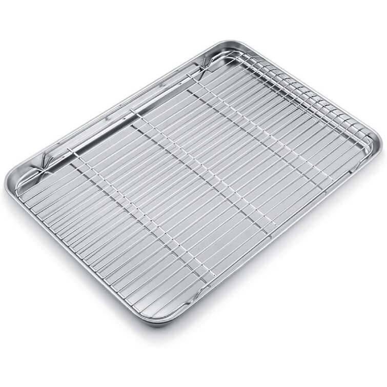 Stainless Steel Baking Pan Tray and Rack Set Rust Free & Dishwasher Safe