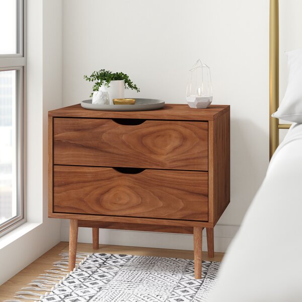 Indra 22'' Tall 2 - Drawer Solid Wood Nightstand