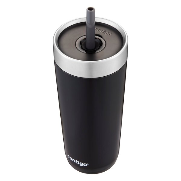 Insulated Travel Tumbler with No-Spill Straw Licorice 18 oz Contigo Luxe Stainless Steel Tumbler with Spill-Proof Lid and Straw